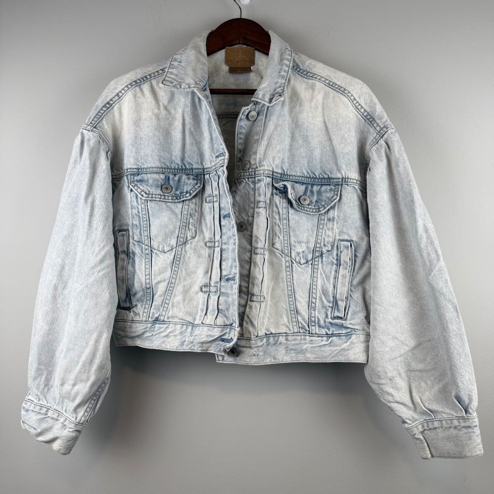 American Eagle Cropped Denim Jacket Womens Small Acid Wash Vintage Style 90s